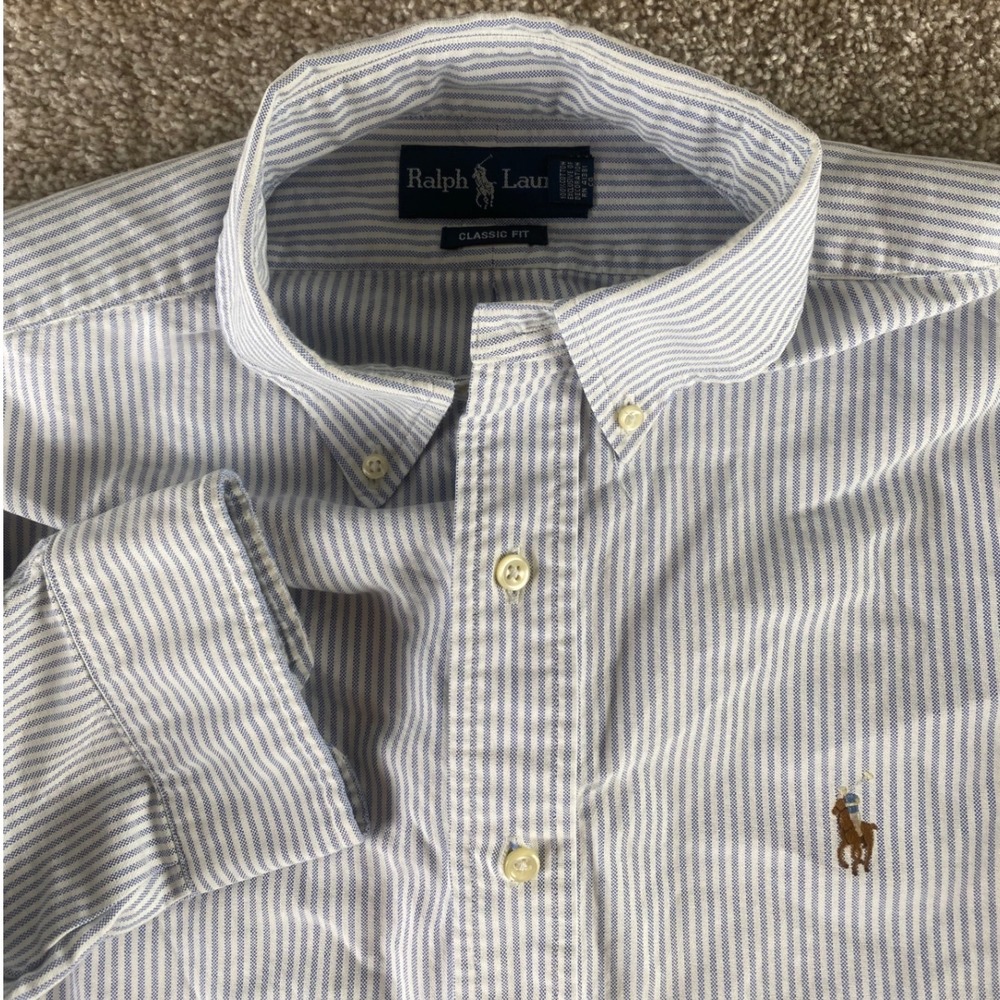 Polo Ralph Lauren Mens XL Blue White Striped Shirt Classic 16 32/33 Flesh Pony